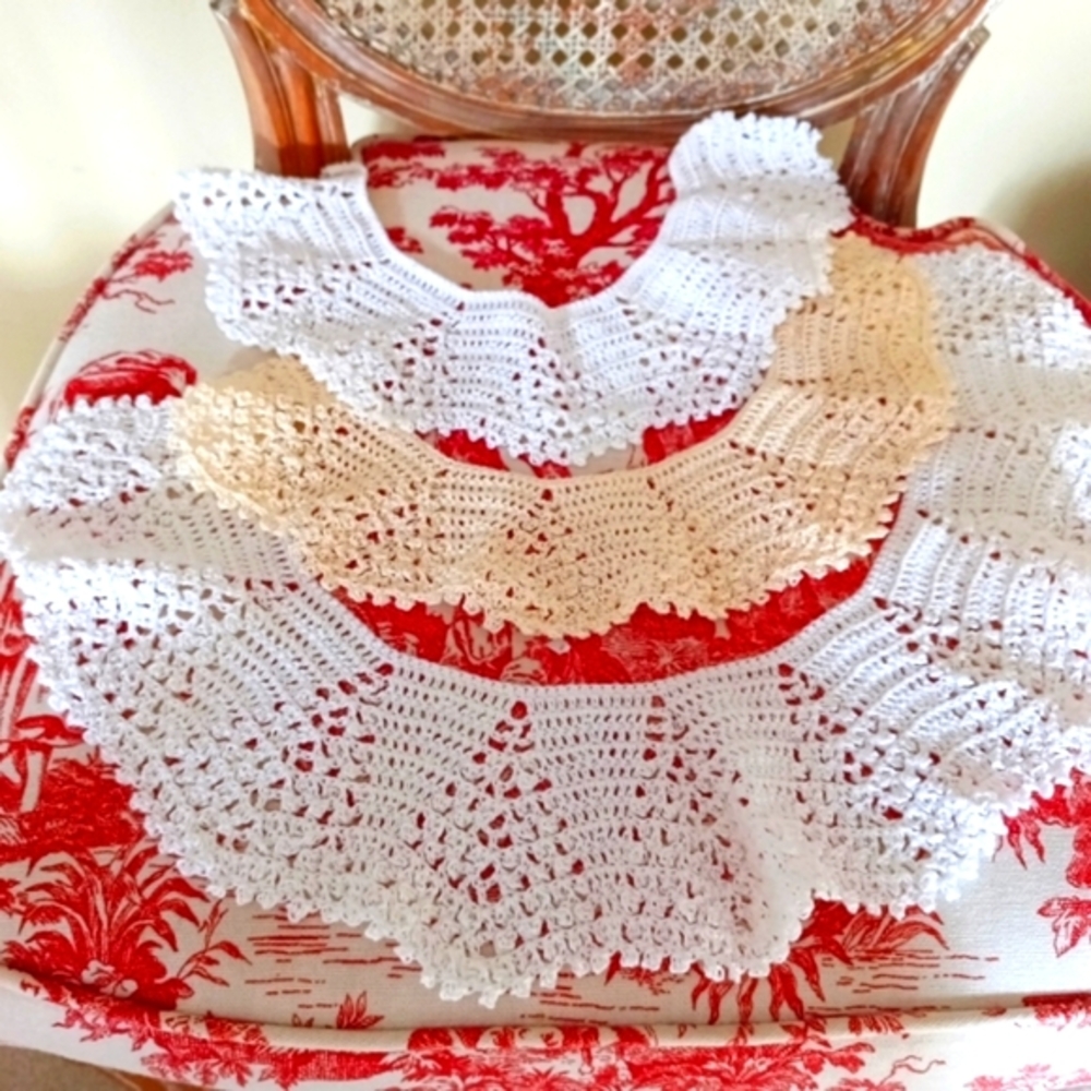 THREE Handmade Crochet Unused Collars in White and Cream! Lovely!